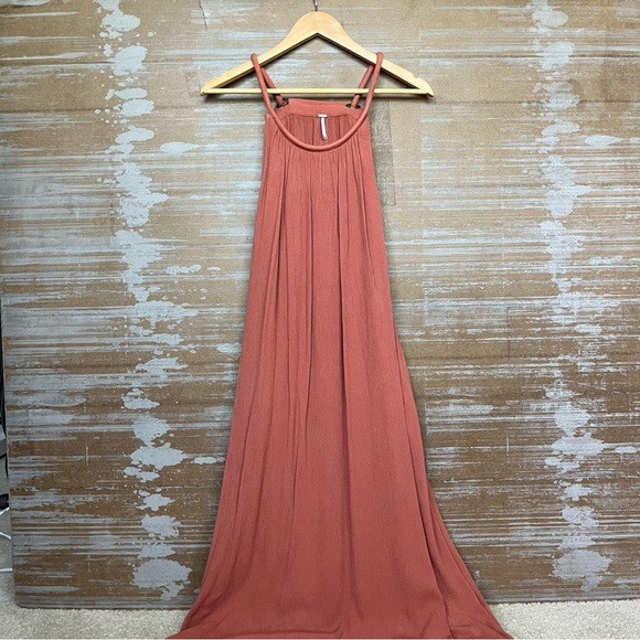 Free People Grommet Maxi Dress Slit Rayon Boho Western Summer Beachy Womens XS - Picture 2 of 9